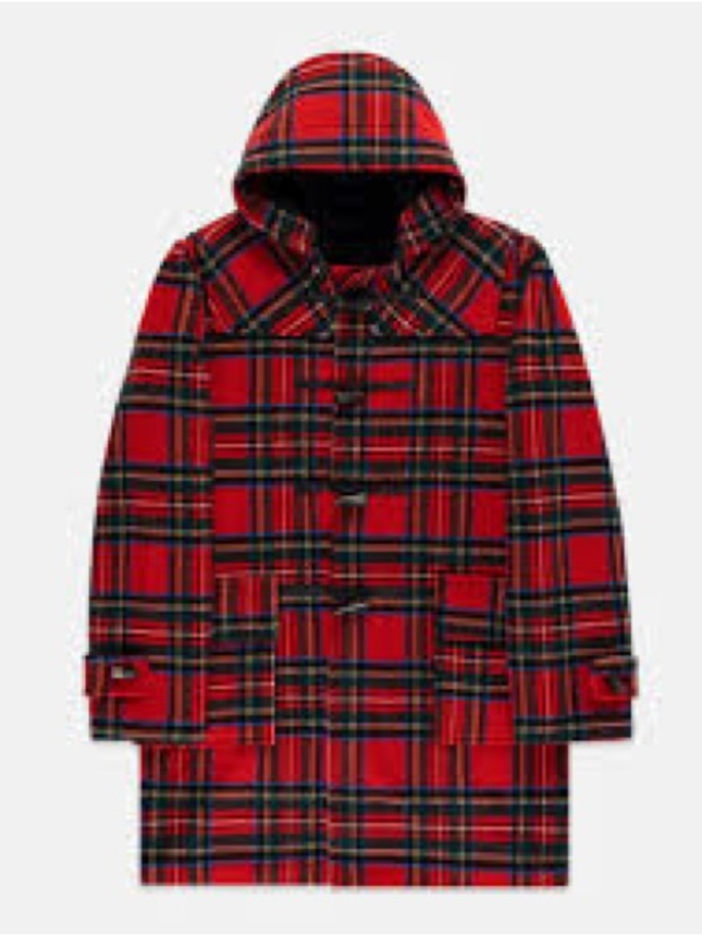 Men’s Polo by Ralph Lauren Red & Green Tartan Hooded Pea Coat